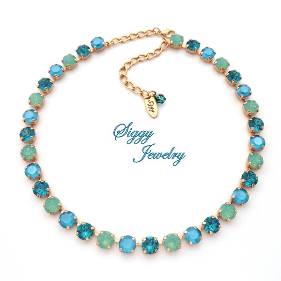 Swarovski® Crystal Necklace, Opal Jubilee Teal 8mm - Picture 4 of 9